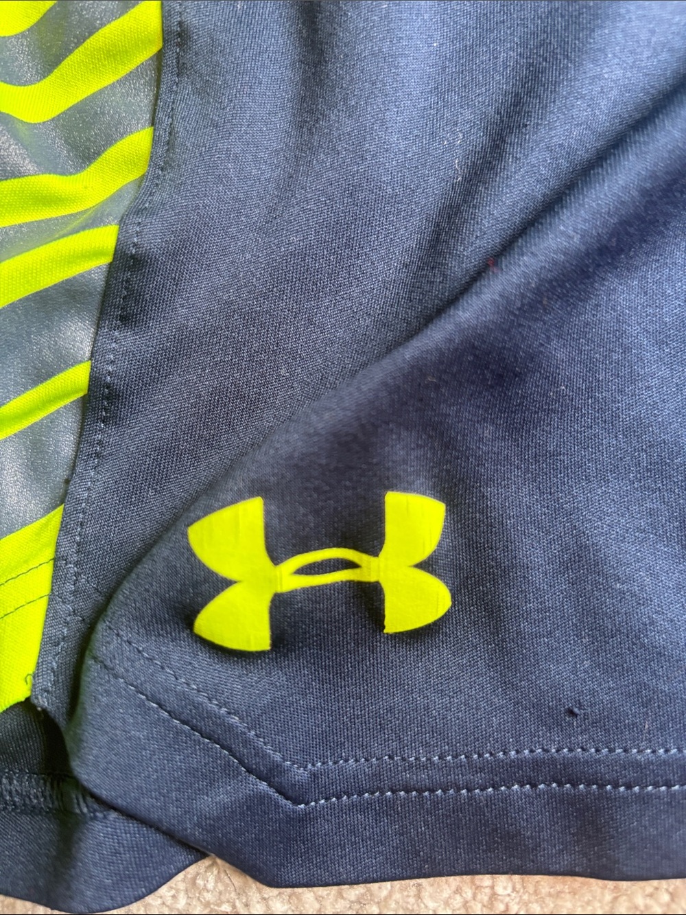 Under Armour Boys Navy with Neon Yellow Athletic Shorts - Picture 3 of 5